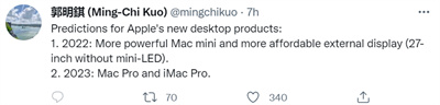 郭明錤：苹果今年将推出全新Macmini和显示器