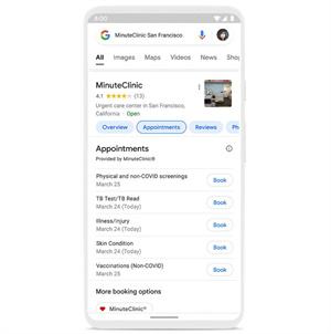 谷歌搜索推新功能：一站式预约诊所看病