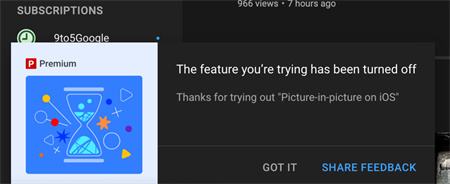 YouTube取消iOS版App的画中画功能
