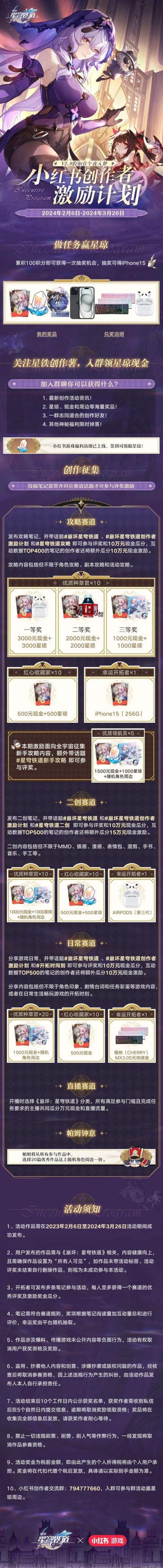 《崩坏星穹铁道》2.0版本小红书创作者激励计划开启