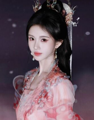 鞠婧祎COS《王者荣耀》嫦娥:粉红衣裙太还原,眼角泪痣点睛之笔