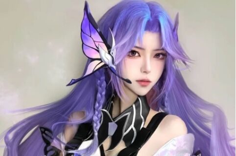 《王者荣耀》阿轲源梦皮肤COS:化蝶起舞,翩翩若羽,紫色长发太好看