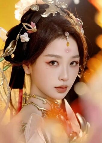 虞书欣COS《王者荣耀》武则天,粉色衣裙,头发盘起,女帝气质绝了
